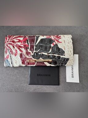 Brahmin Ady Wallet Melbourne Leather Floral Multicolor NWT Embossed Croc